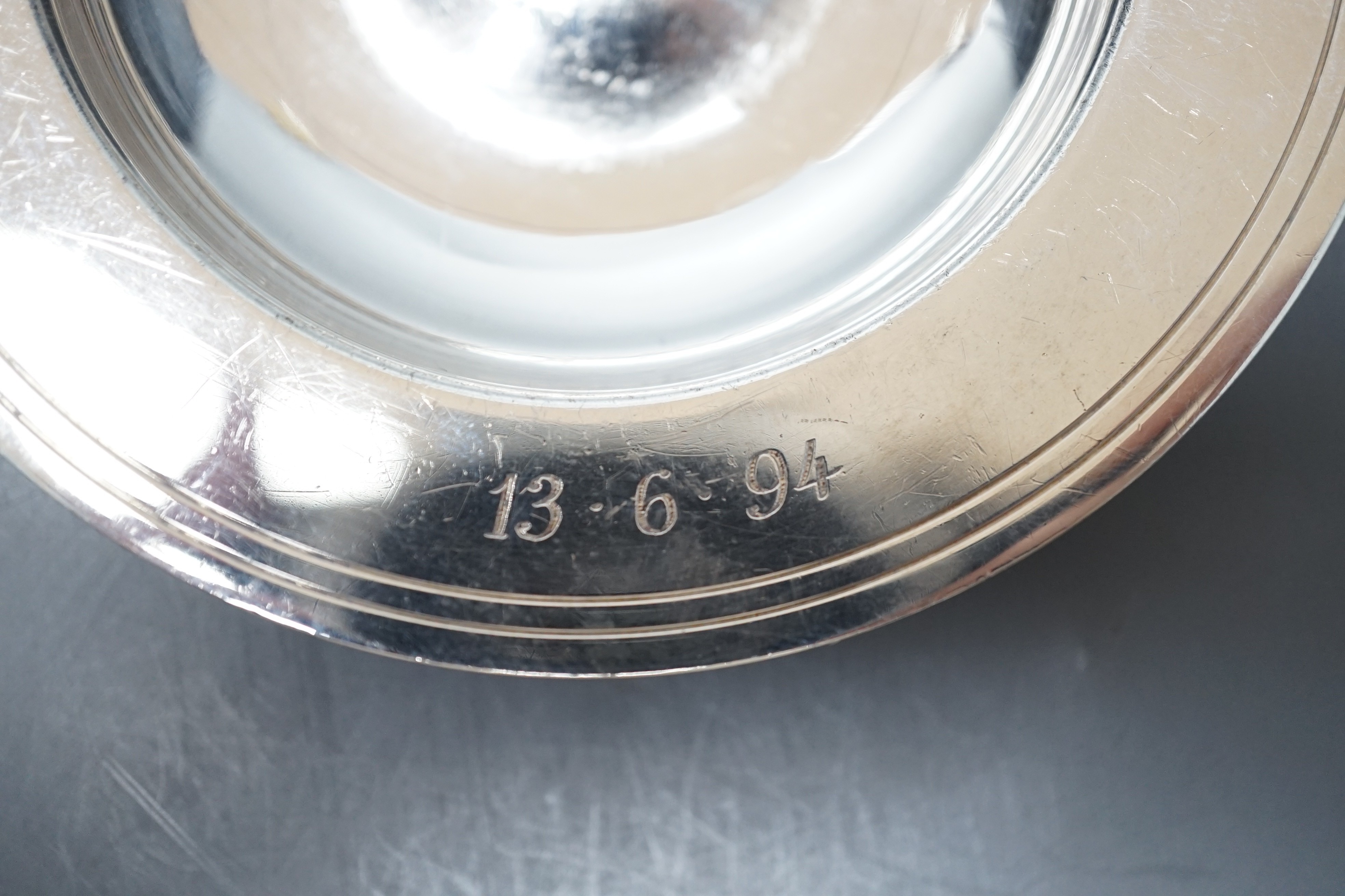 Three assorted modern silver 'armada' dishes, the largest by Mappin & Webb, London, 1954, 13.1cm, 10.4oz.